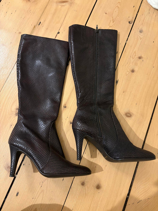 Jones Bootmaker Tommaso Snakeskin Leather Knee High Boots Made in Italy Size 5