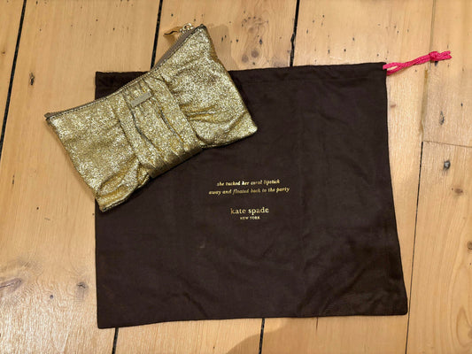 Kate Spade New York Gold Metallic Leather Bow Clutch – Evening Party Core
