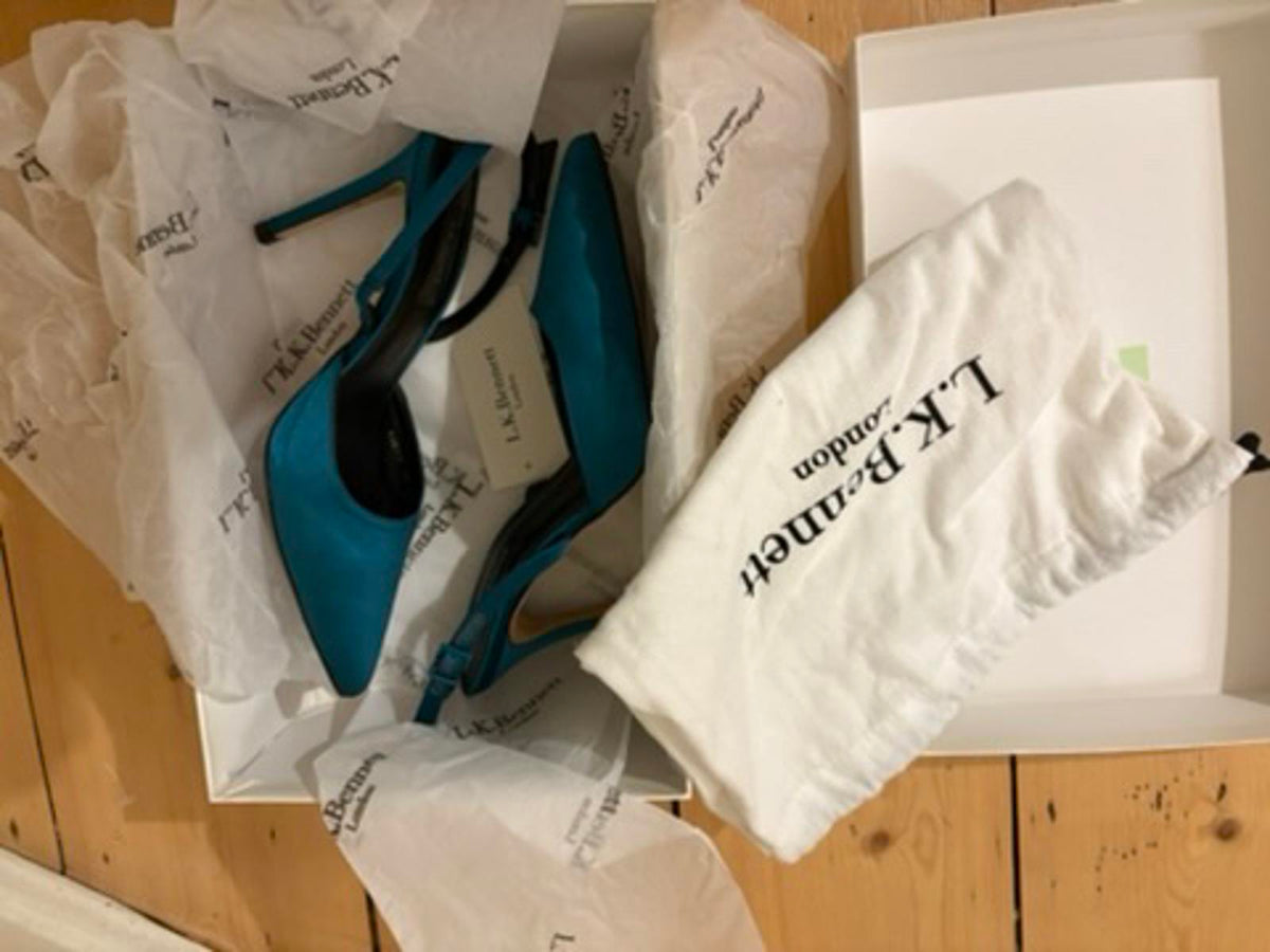 L.K. Bennett Hayden Satin Turquoise Heels – EU 38 / UK 5 – Elegant Slingbacks