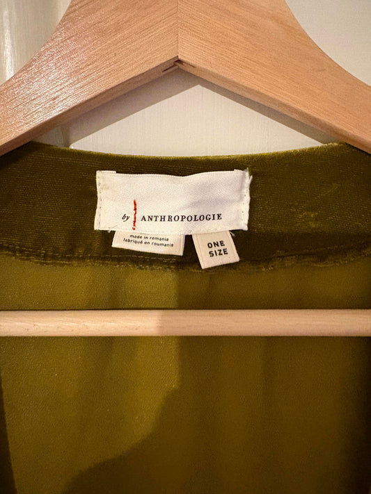 Anthropologie Velvet Robe Coat in Olive Green. Bohemian, Dark Academia. One Size