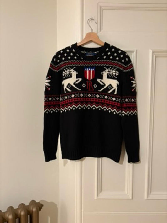 2023 Polo Ralph Lauren Fair Isle Reindeer Sweater – Black Cashmere Blend Size S