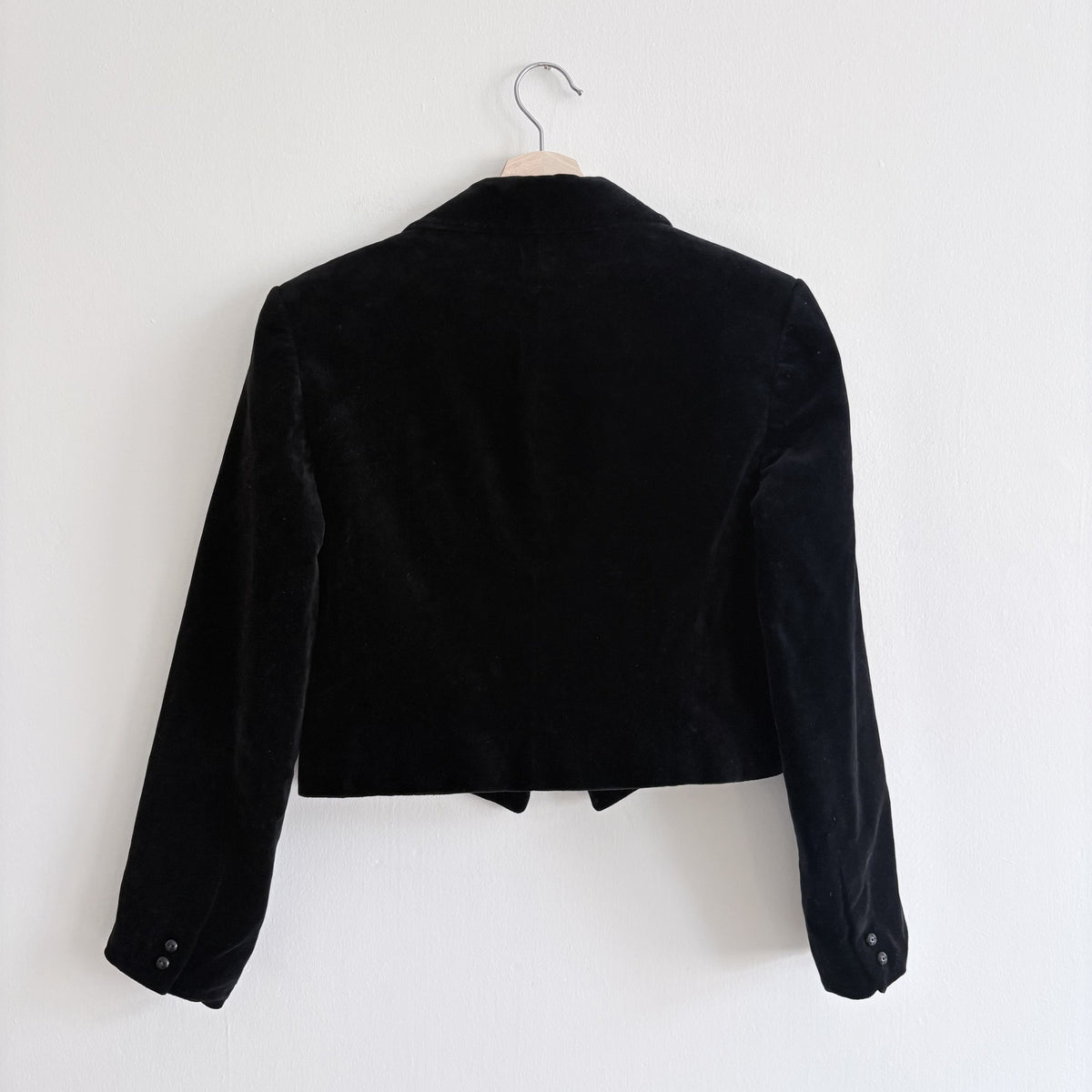 St Michael Cropped Velvet Blazer Black UK 12, 80s Glamour Romantic Goth Academia