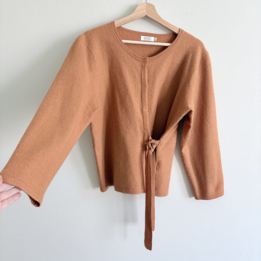 Masai Merino Wool Tie Cardigan, Burnt Orange, XL, Scandi, Quiet Luxury, Folk