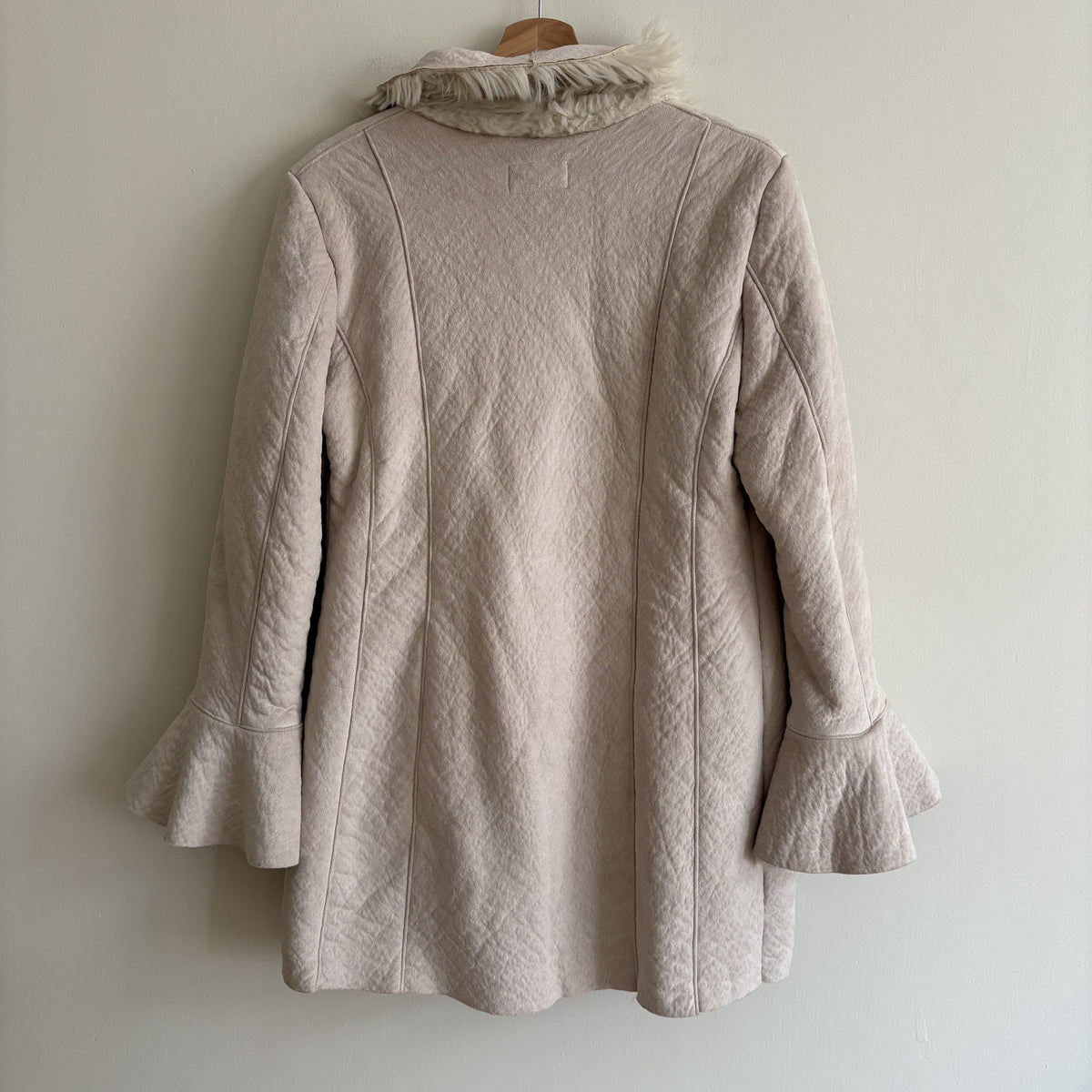 Y2K Vintage M&S Per Una Speciale | Faux Shearling Coat | Beige Ruffle | UK 12