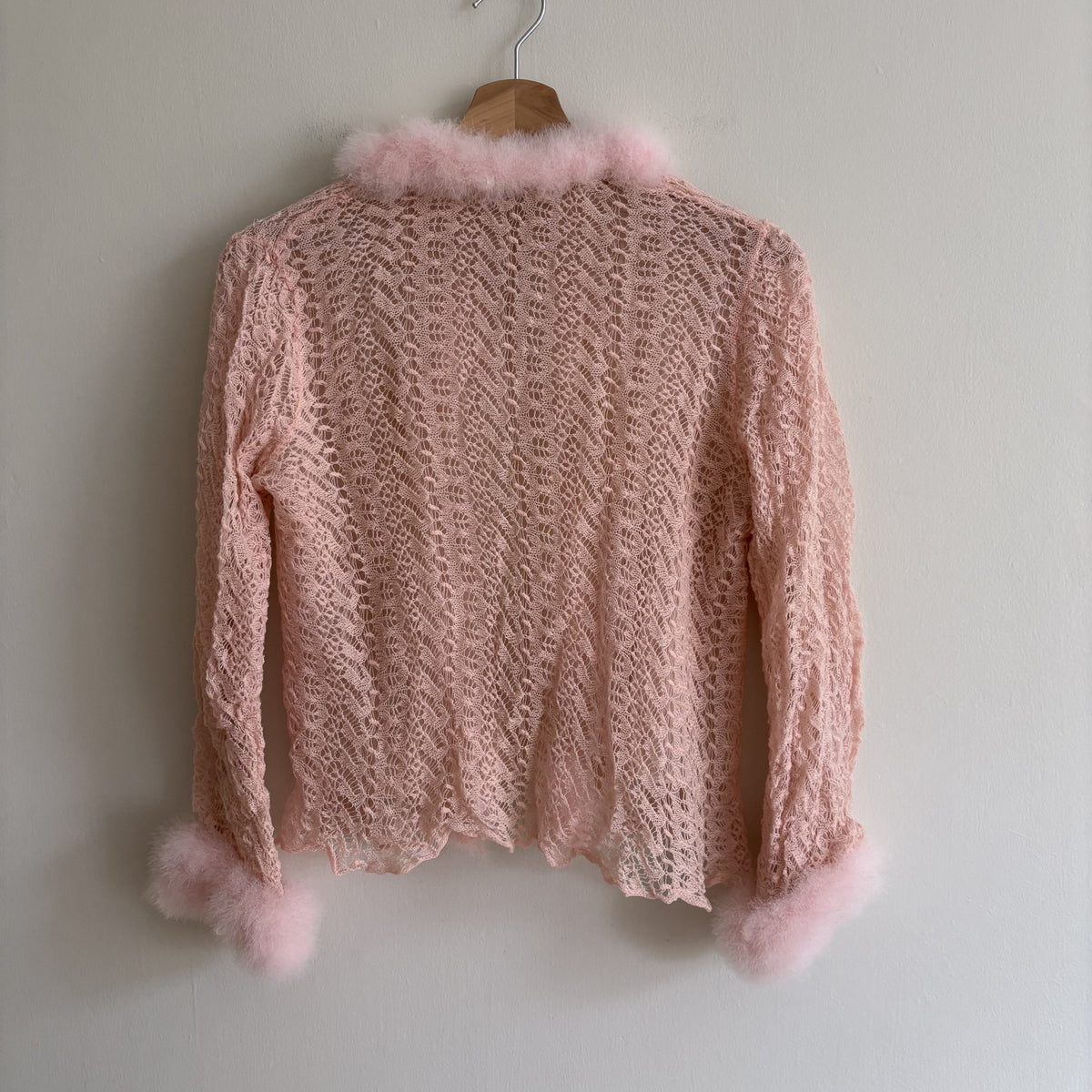 Vintage | Pink Lace Bed Jacket | Feather Trim | 1970s Boudoir | S/M