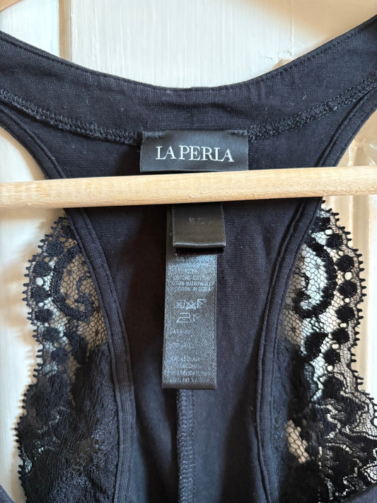 La Perla Black Lace Racerback Bodysuit |Dark Romantic Lingerie Top. Size UK 14