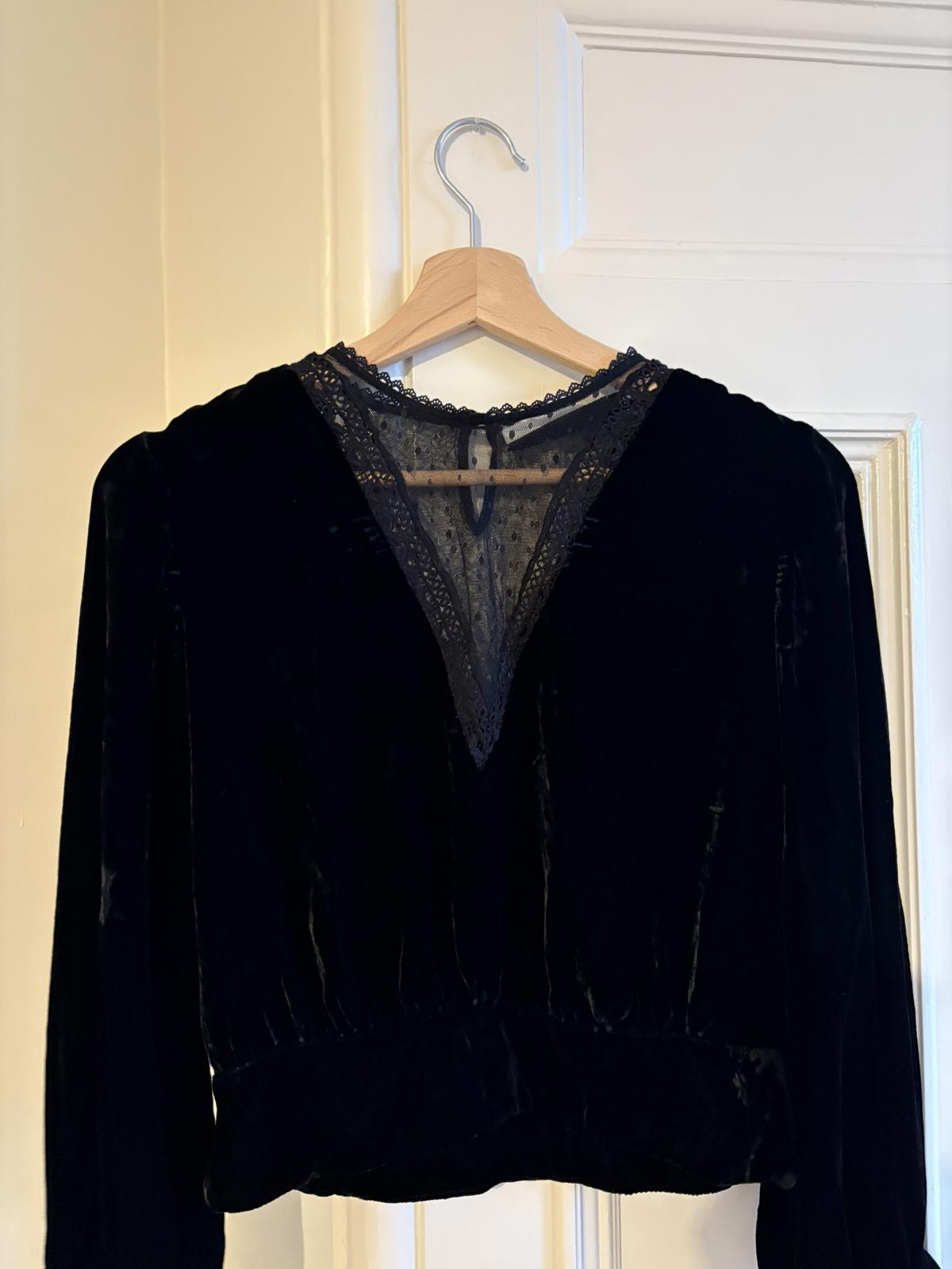 The Kooples Sport | Black Velvet & Lace Top | Velvet Silk & Lace Blouse Size 1