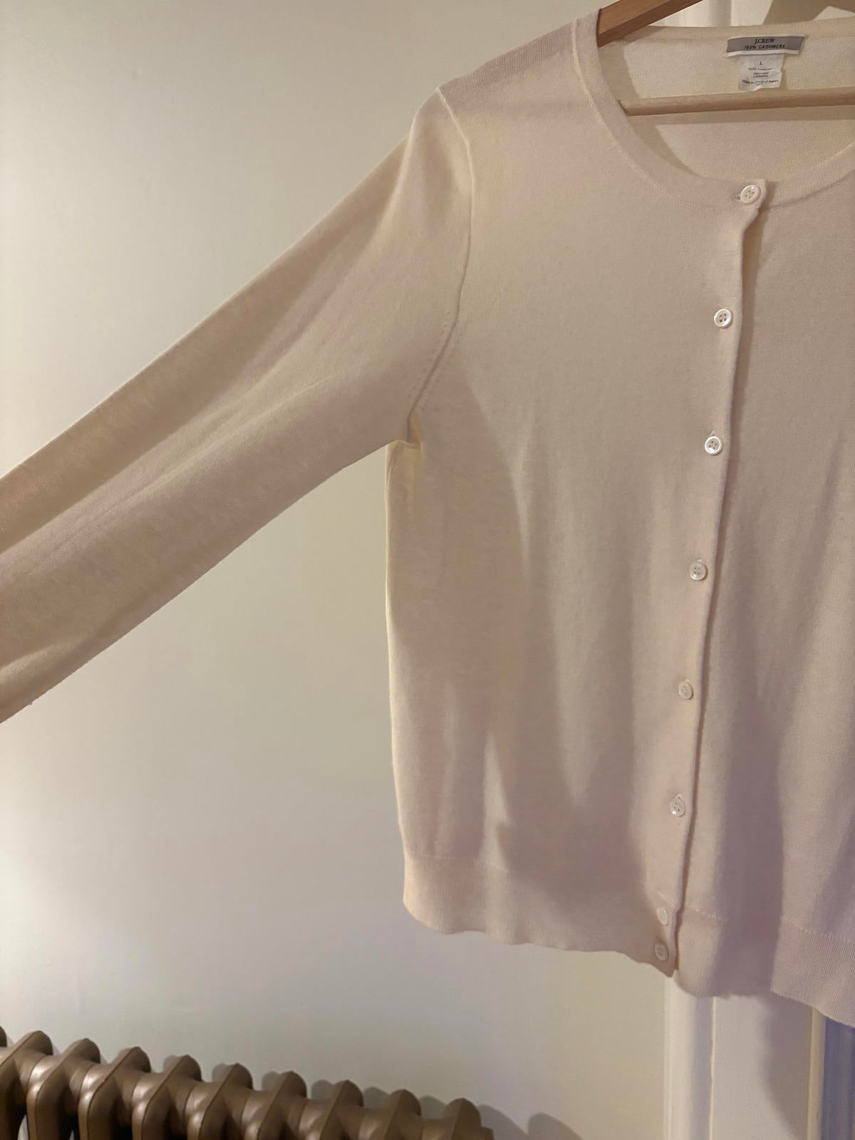 J.Crew Women’s 100% Cashmere Cardigan – Size L, Cream Ivory