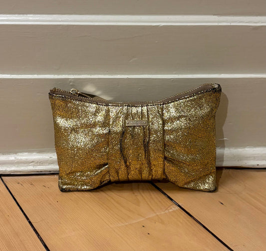 Kate Spade New York Gold Metallic Leather Bow Clutch – Evening Party Core