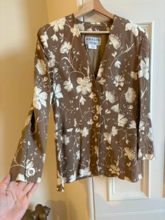 Vintage Jaeger 90s Floral Blazer – Size UK 12, Brown | Dark Academia
