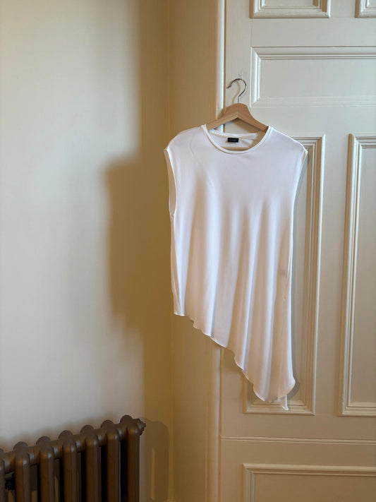 Joseph Asymmetric Minimalist Sleeveless Top in White. Size Small S