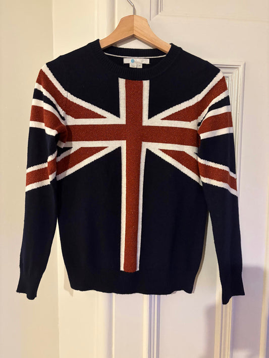 Boden Women’s Cashmere-Blend Union Jack Jumper – Navy/Red/White, Size XS
