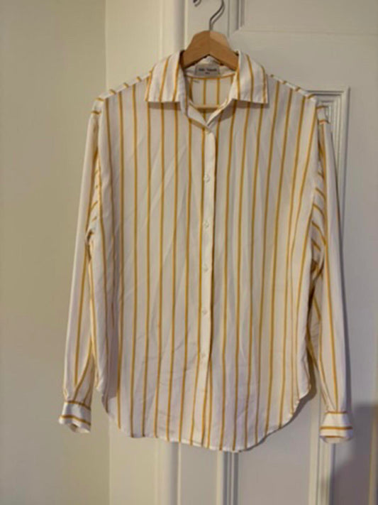 Anne Fontaine Paris Striped Shirt – Size 2, White & Mustard Yellow