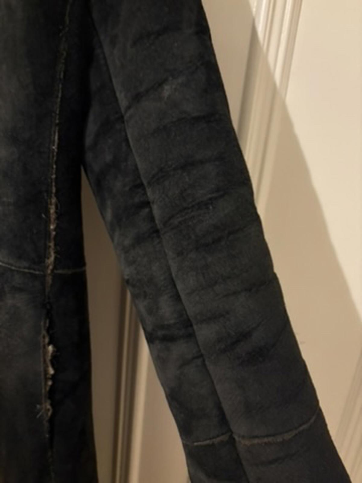 Y2K real suede / leather maxi coat with faux fur lining - Size 12 - Matt Black