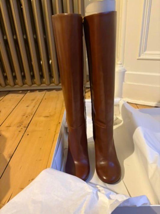 Russell & Bromley ‘Leggy’ Tan Leather Knee High Boots – Size 38 Brand New in Box