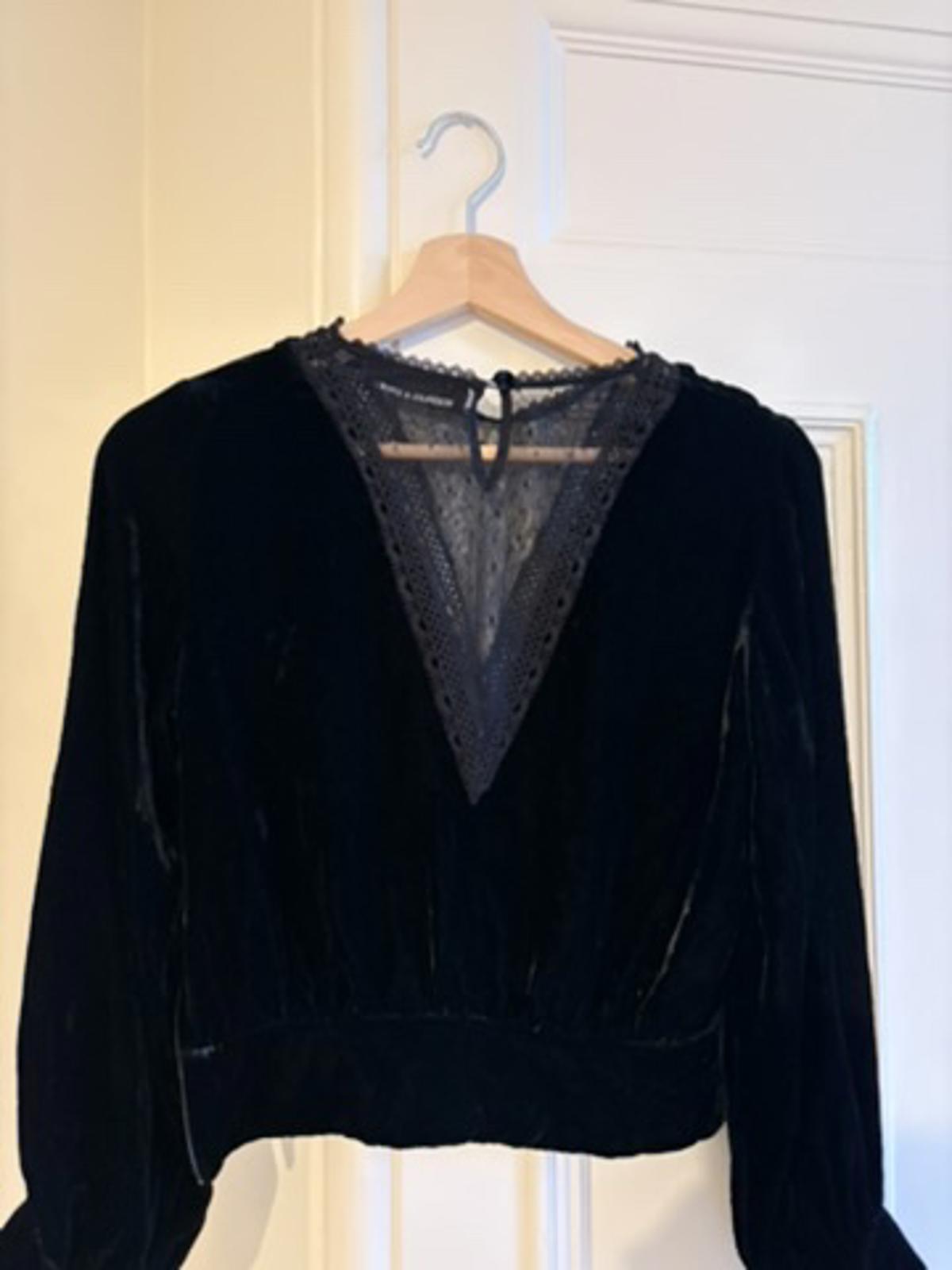 The Kooples Sport | Black Velvet & Lace Top | Velvet Silk & Lace Blouse Size 1