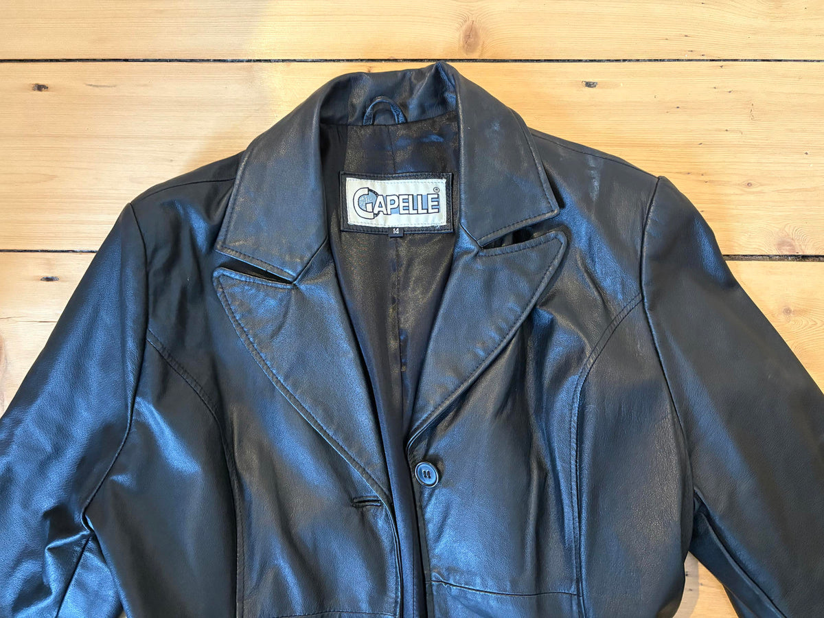 Authentic Y2K Capelle Women’s Real Leather Longline Trench Coat – Size 14