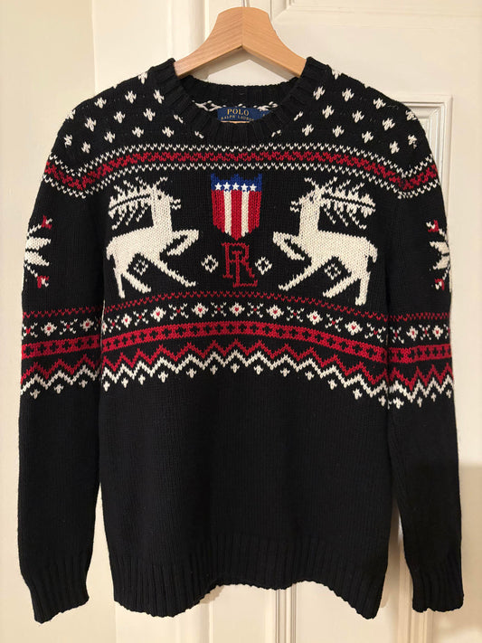 2023 Polo Ralph Lauren Fair Isle Reindeer Sweater – Black Cashmere Blend Size S