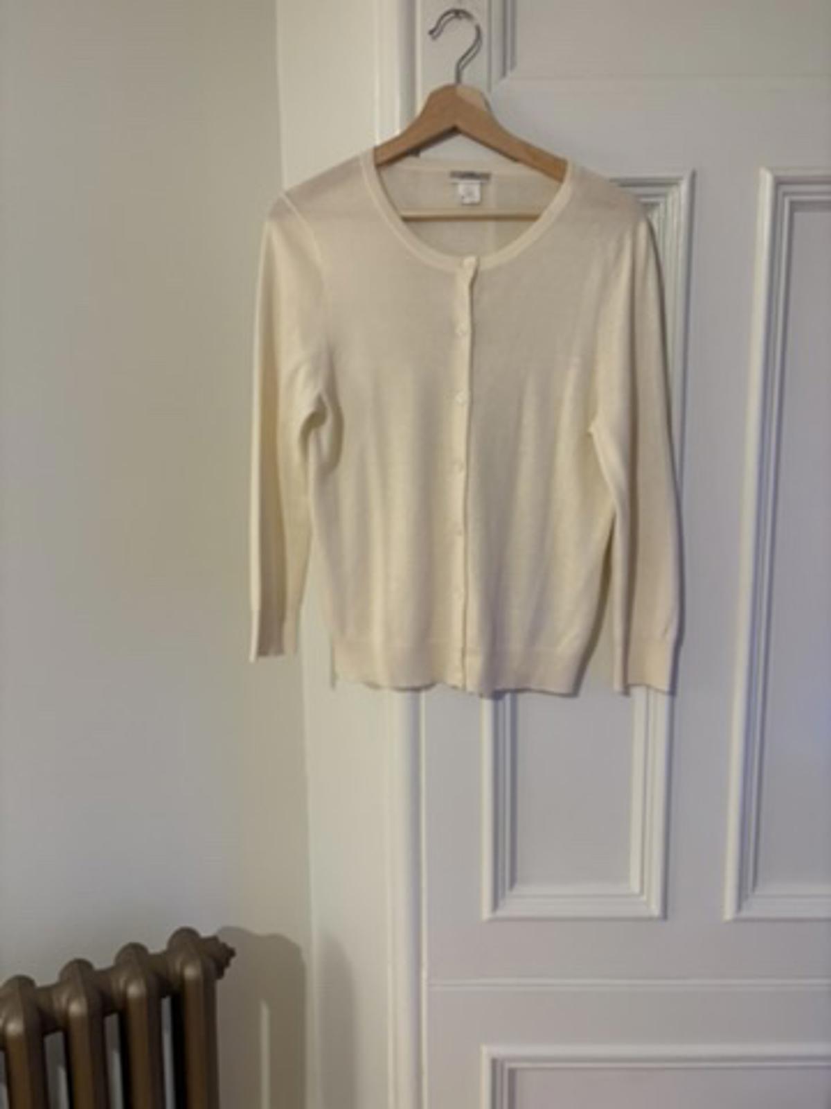 J.Crew Women’s 100% Cashmere Cardigan – Size L, Cream Ivory