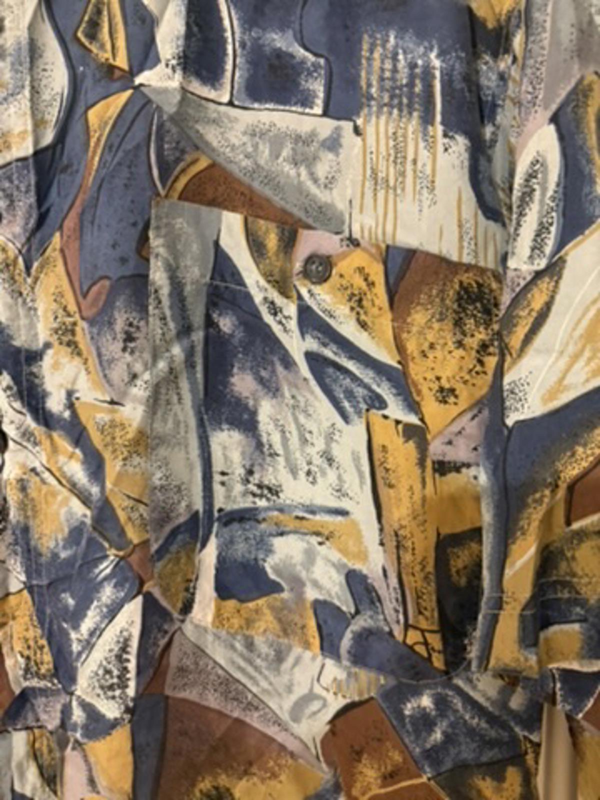 Vintage 90s Signe Incognito 100% Silk Abstract Print Shirt – Blue/Gold Large