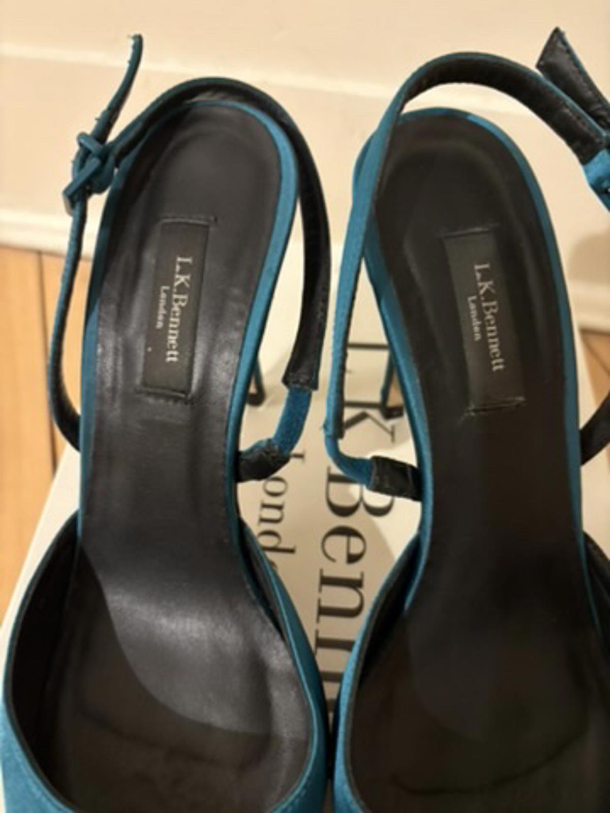 L.K. Bennett Hayden Satin Turquoise Heels – EU 38 / UK 5 – Elegant Slingbacks