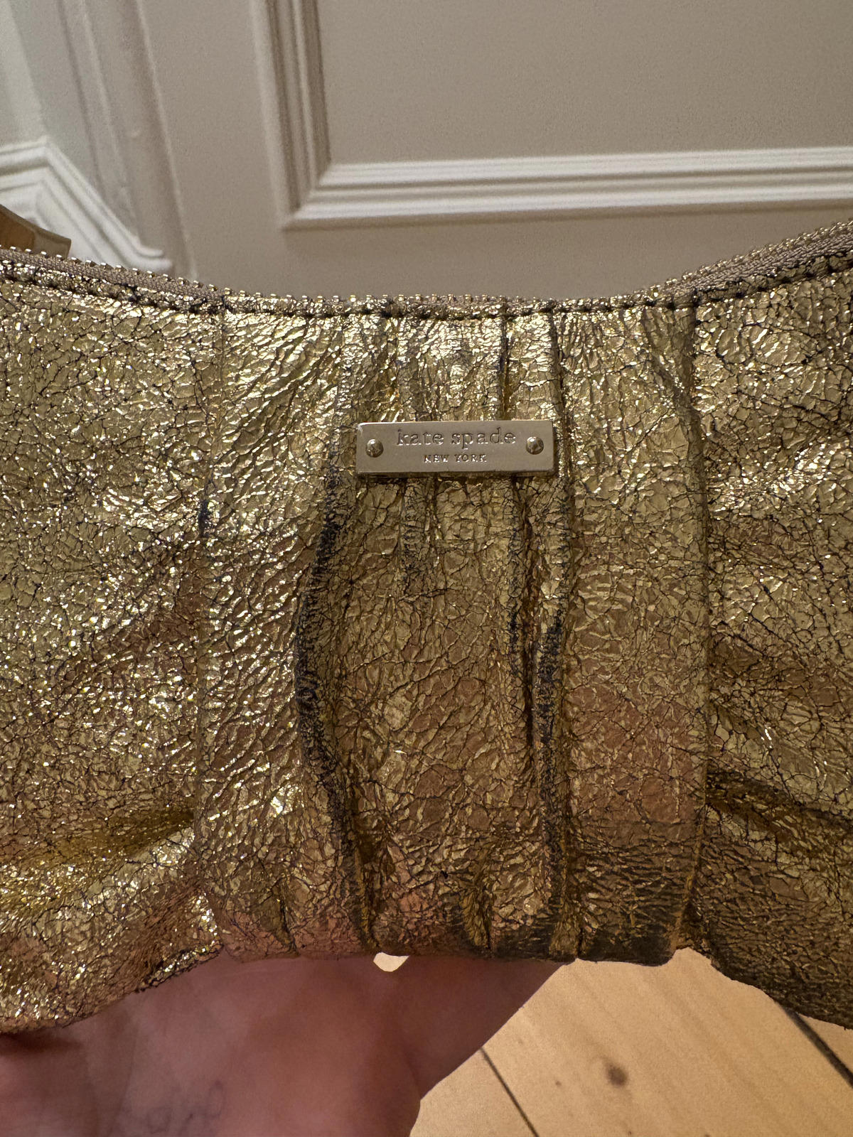 Kate Spade New York Gold Metallic Leather Bow Clutch – Evening Party Core