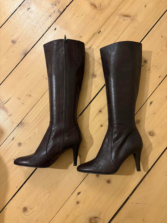 Jones Bootmaker Tommaso Snakeskin Leather Knee High Boots Made in Italy Size 5