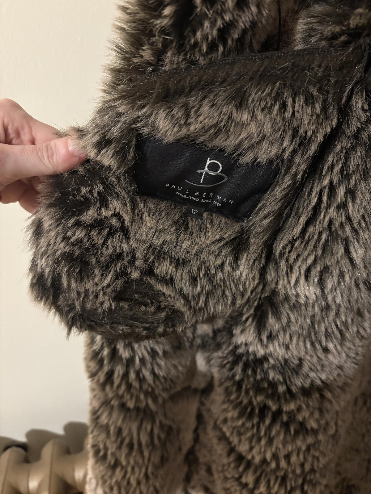 Y2K real suede / leather maxi coat with faux fur lining - Size 12 - Matt Black