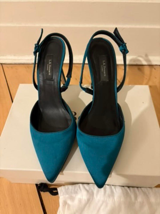 L.K. Bennett Hayden Satin Turquoise Heels – EU 38 / UK 5 – Elegant Slingbacks