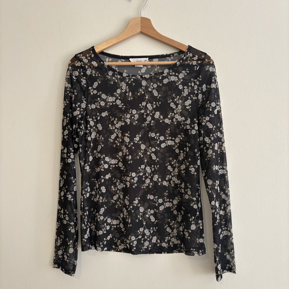 GP & J Baker x H&M | Black Floral Mesh Top | Romantic Goth | M