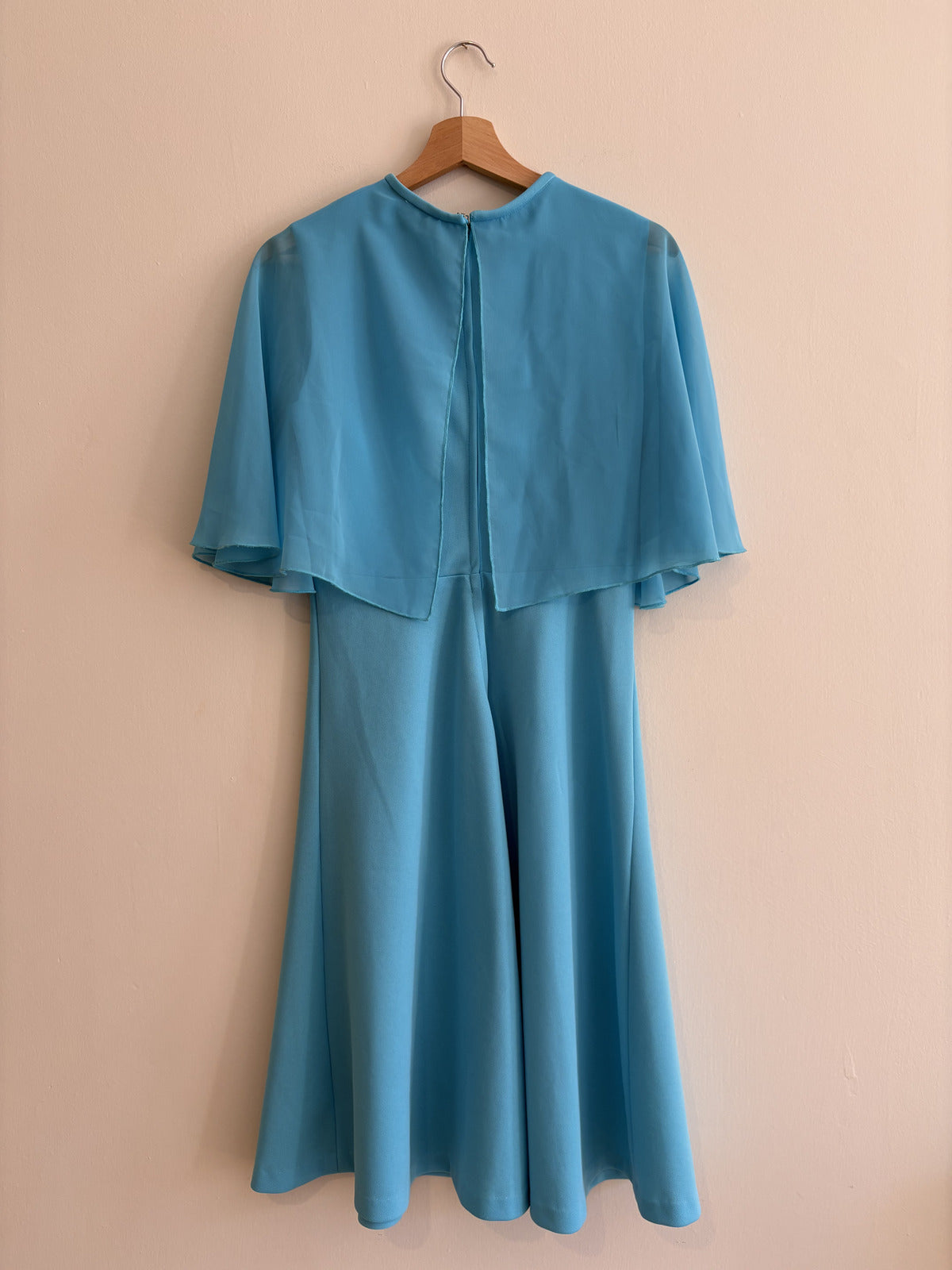 Vintage 60s/70s | Turquoise Cape Midi Dress | Boho Occasion | UK 10