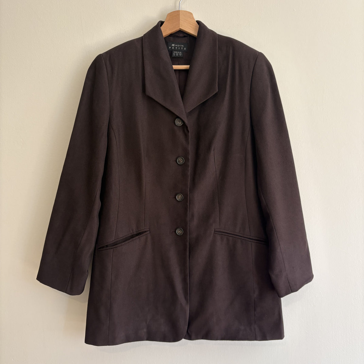Vintage Monsoon Petite | Brown Longline Blazer | 90s Minimalist | UK 10