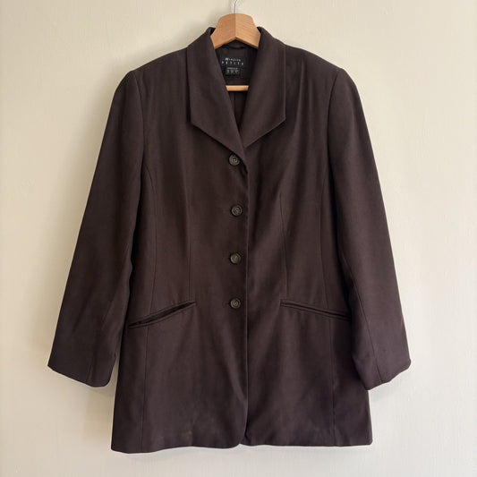 Vintage Monsoon Petite | Brown Longline Blazer | 90s Minimalist | UK 10