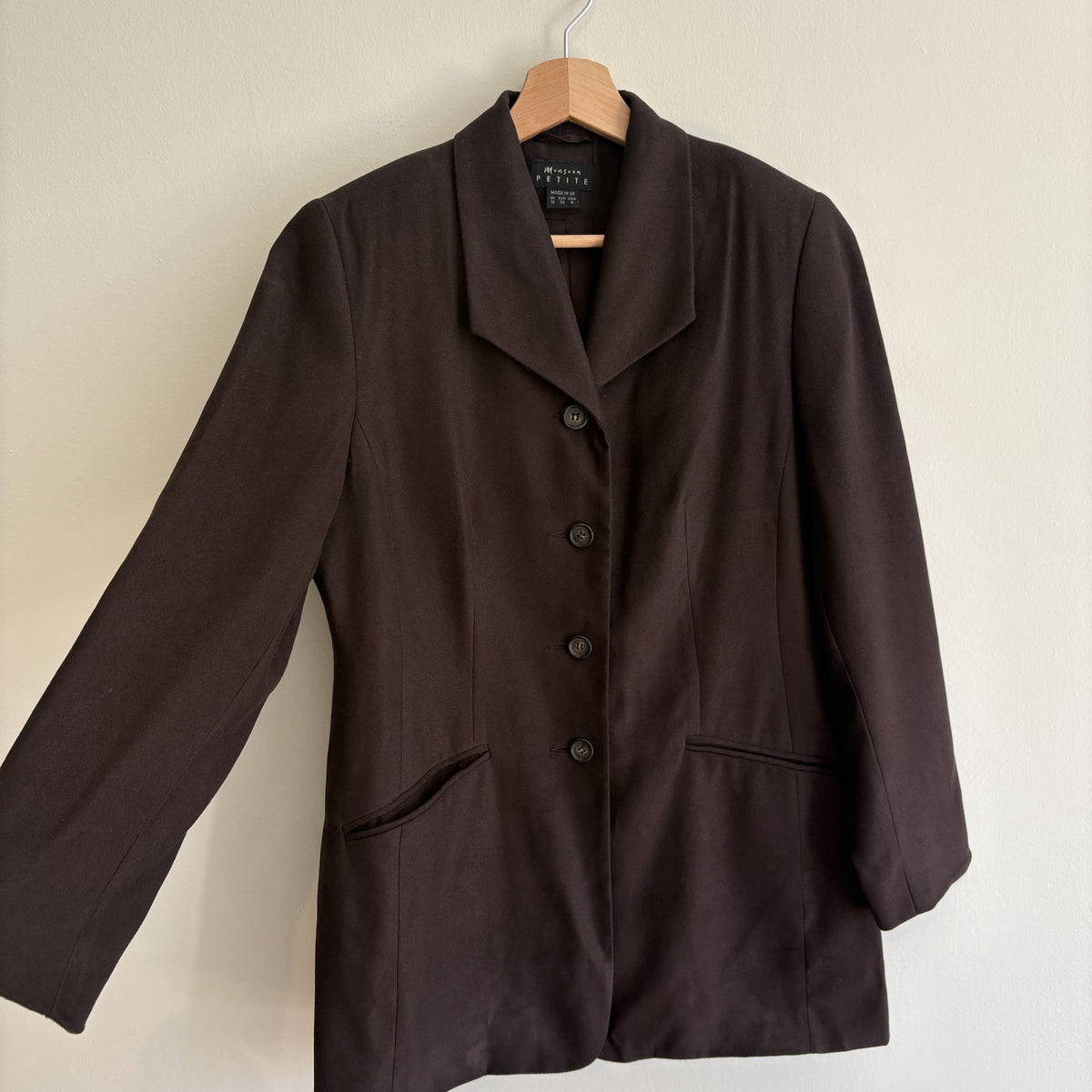 Vintage Monsoon Petite | Brown Longline Blazer | 90s Minimalist | UK 10
