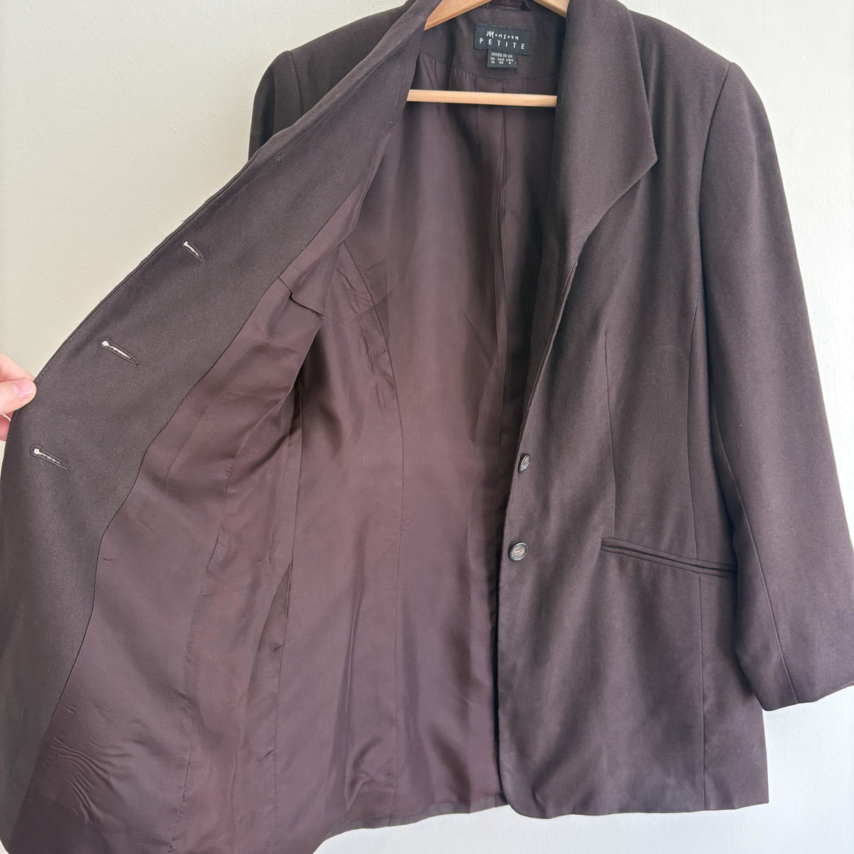 Vintage Monsoon Petite | Brown Longline Blazer | 90s Minimalist | UK 10