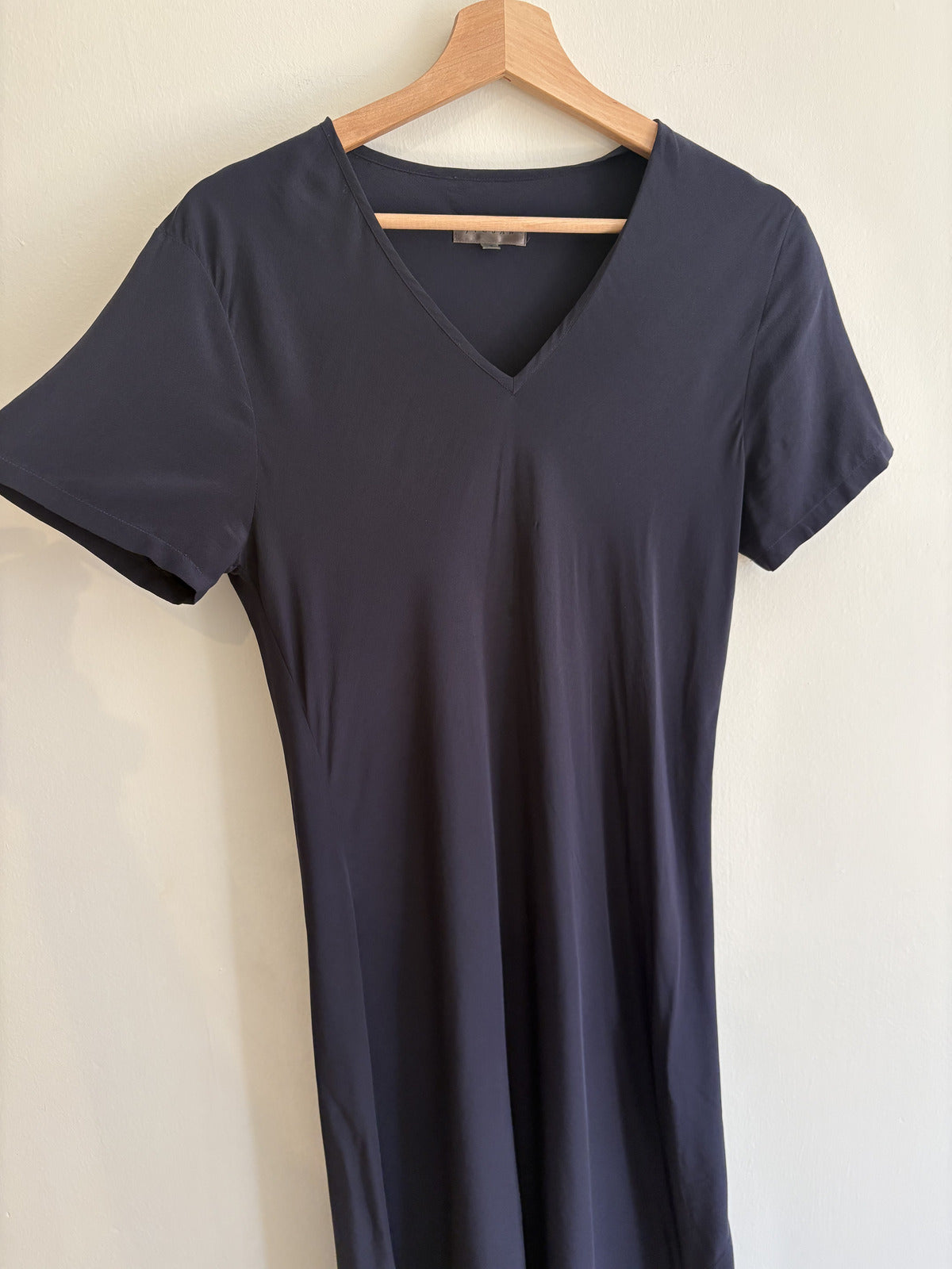 Jigsaw 100% Silk V-Neck Shift Dress in Navy - Size 3 (UK 12)