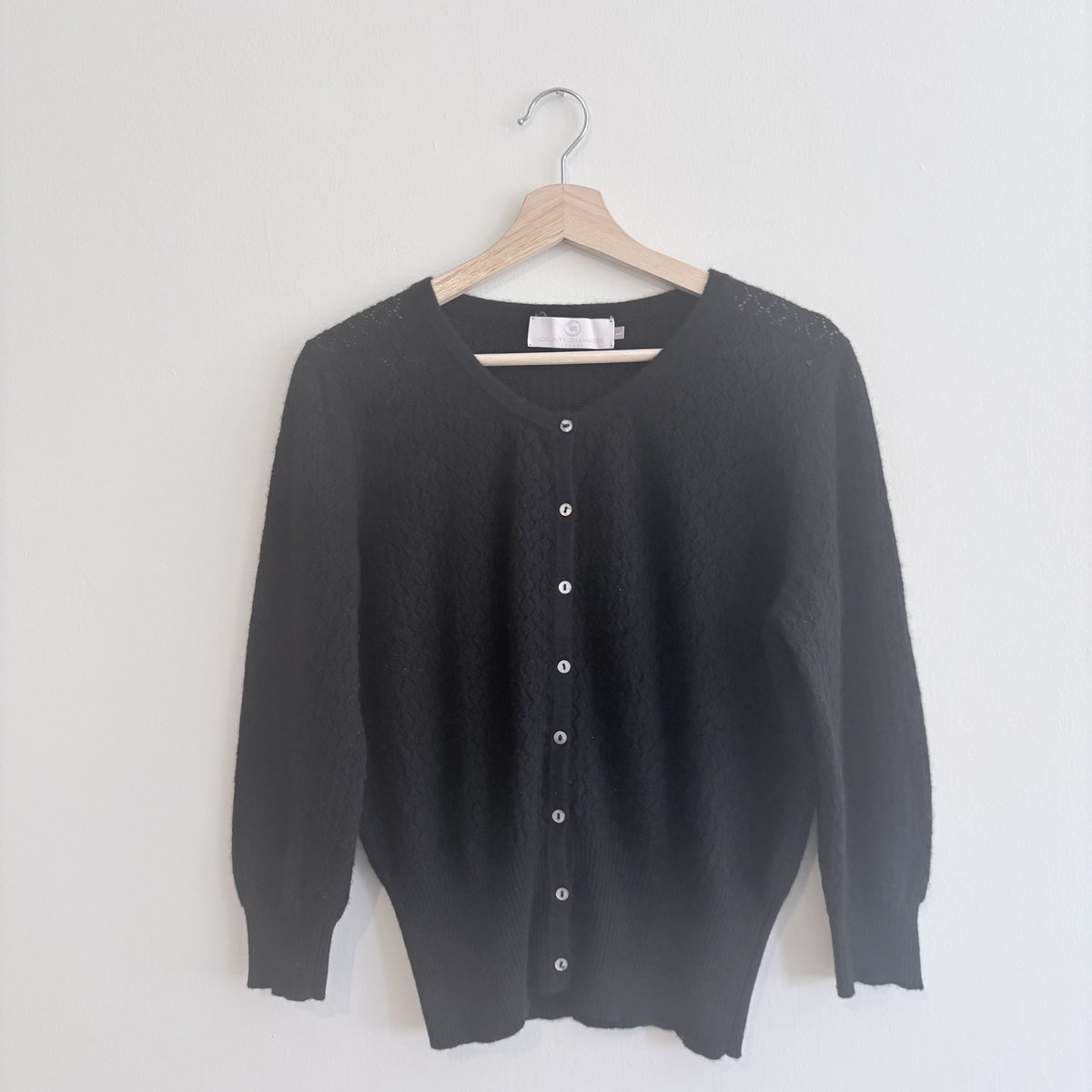 Country Cashmere | Black Cashmere Cardigan | Classic Button Front | Large