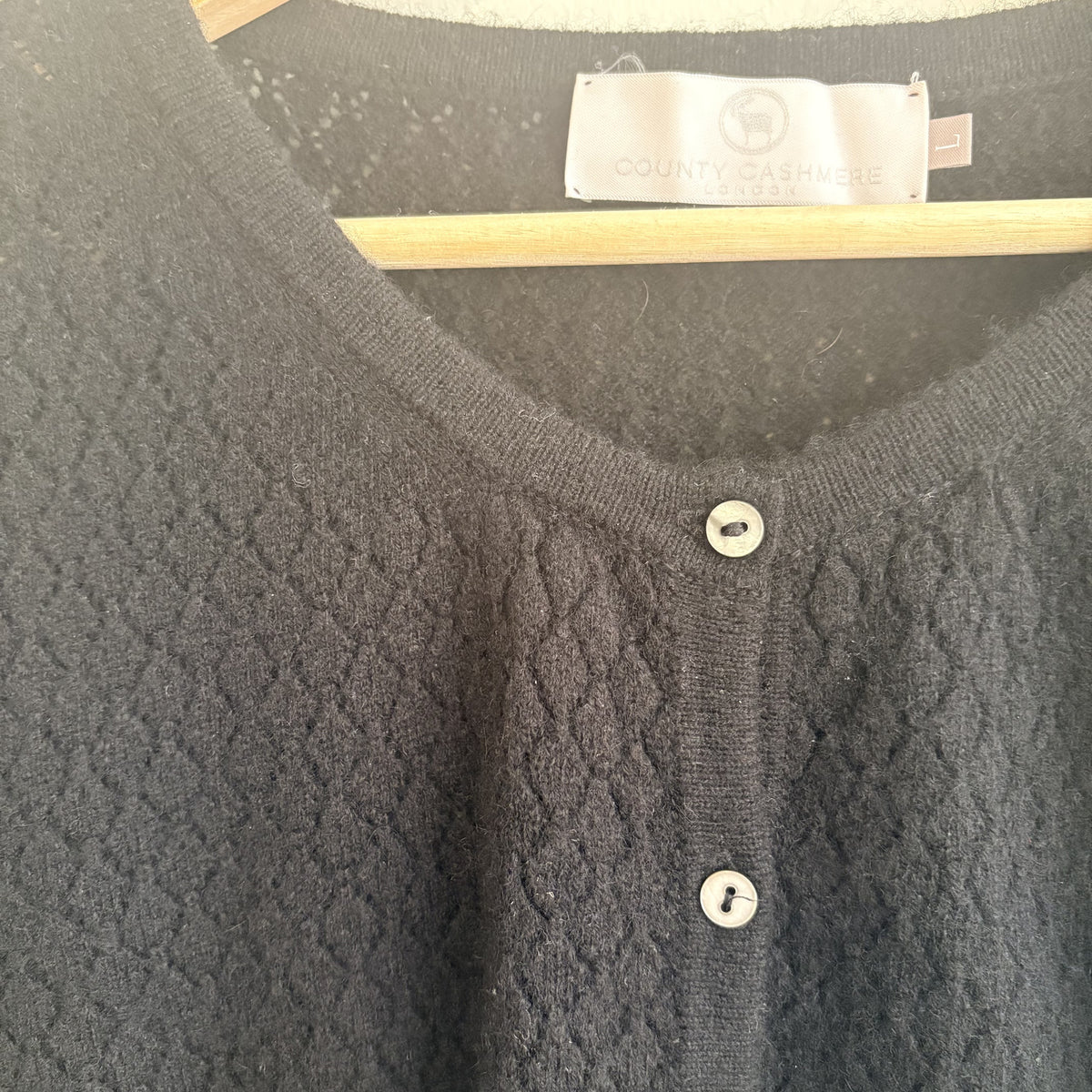 Country Cashmere | Black Cashmere Cardigan | Classic Button Front | Large