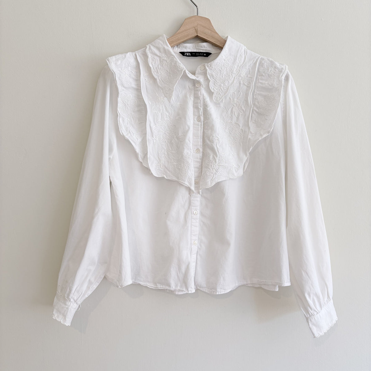 Zara | Embroidered Bib Blouse | White | Prairie Romantic | Size S