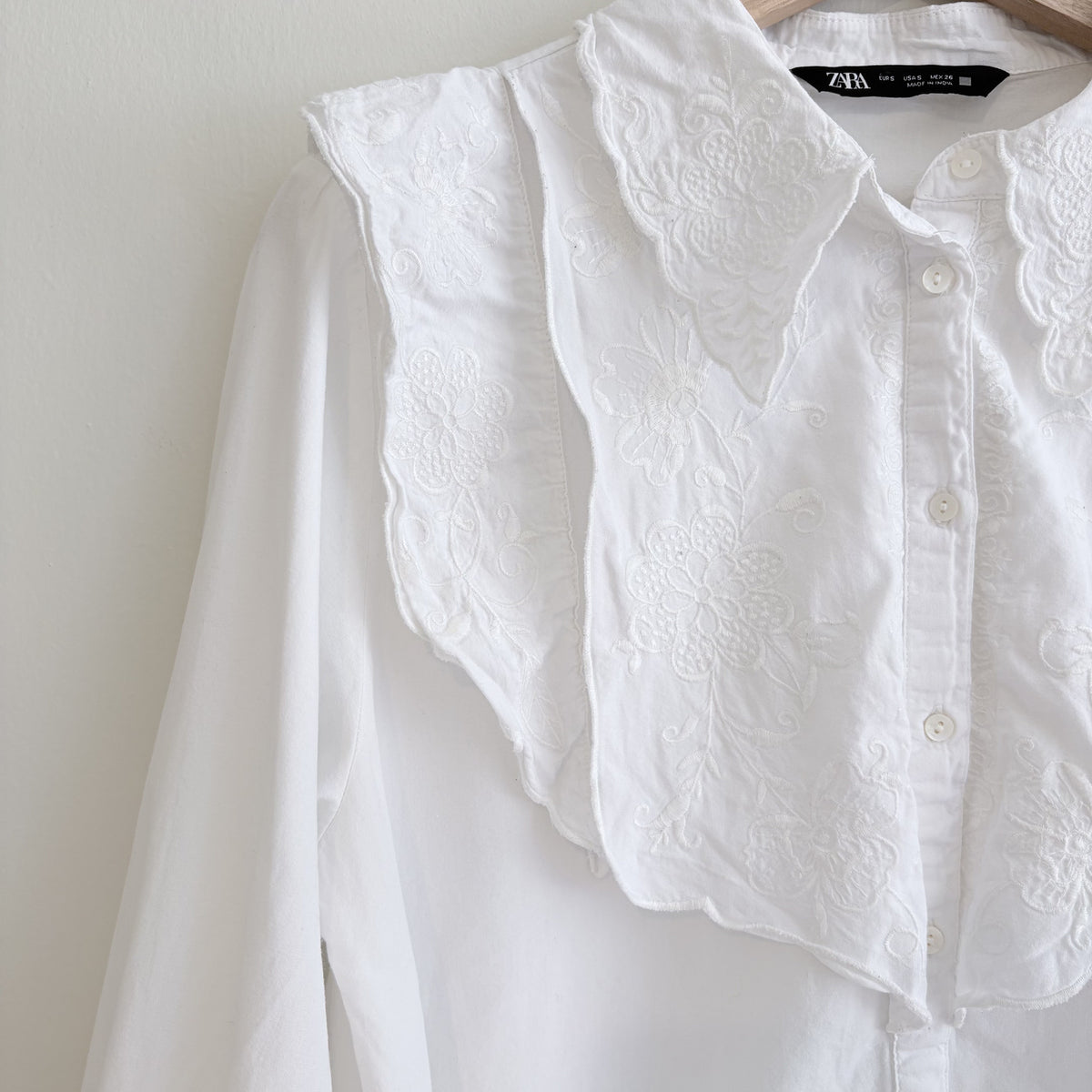 Zara | Embroidered Bib Blouse | White | Prairie Romantic | Size S