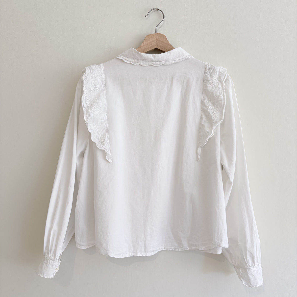 Zara | Embroidered Bib Blouse | White | Prairie Romantic | Size S