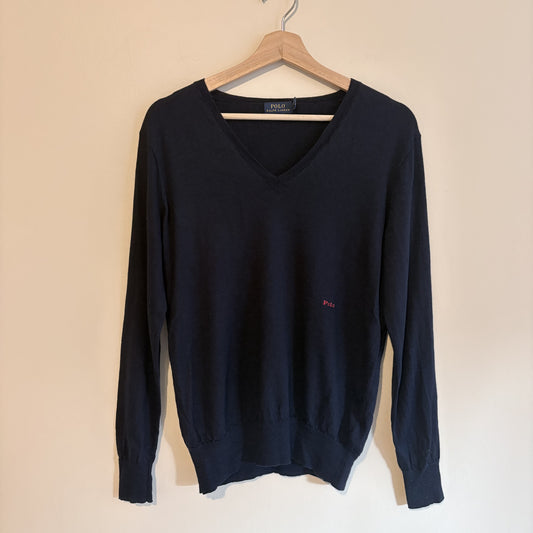 Polo Ralph Lauren | Navy Wool Silk cashmere blend V-Neck Jumper | Preppy | M