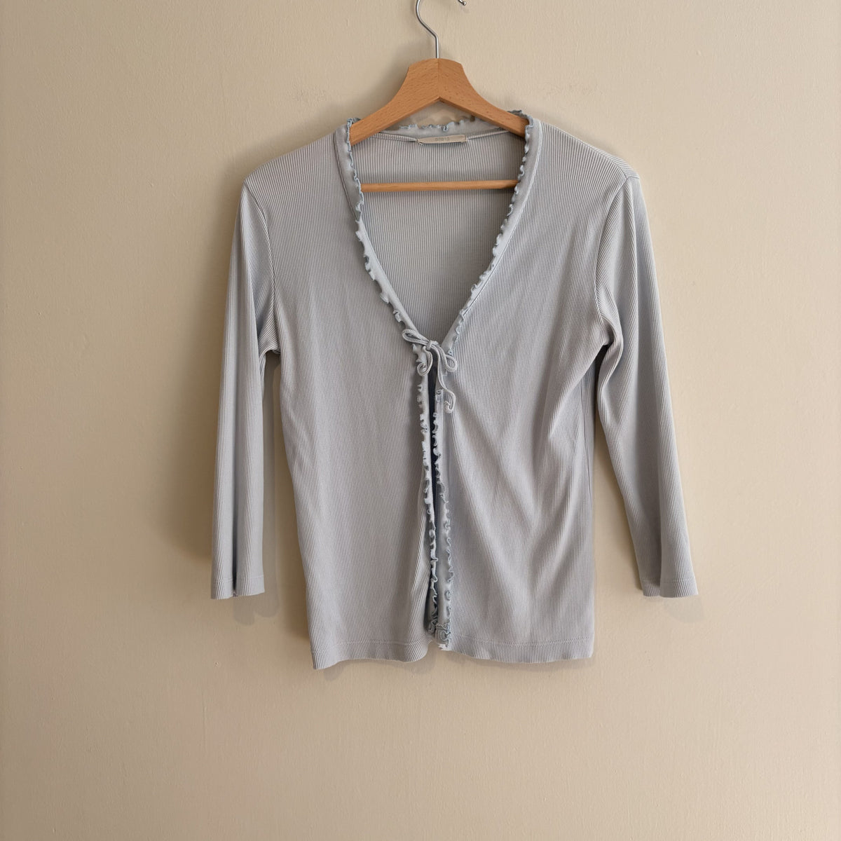 Vintage M&S | Blue Ribbed Tie Front Cardigan | Y2K Coquette, romantic | UK 12