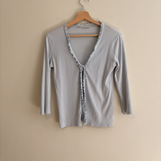 Vintage M&S | Blue Ribbed Tie Front Cardigan | Y2K Coquette, romantic | UK 12