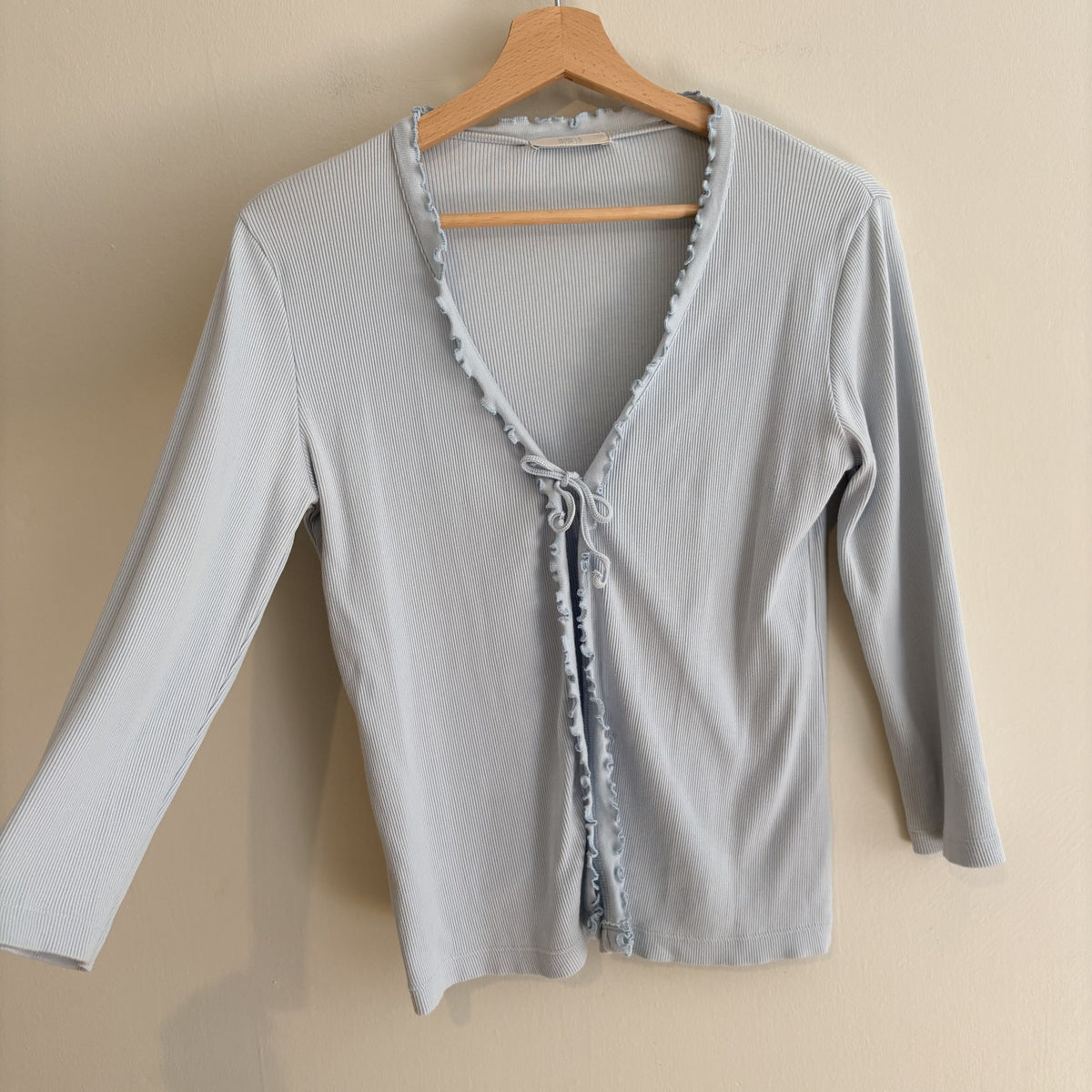 Vintage M&S | Blue Ribbed Tie Front Cardigan | Y2K Coquette, romantic | UK 12