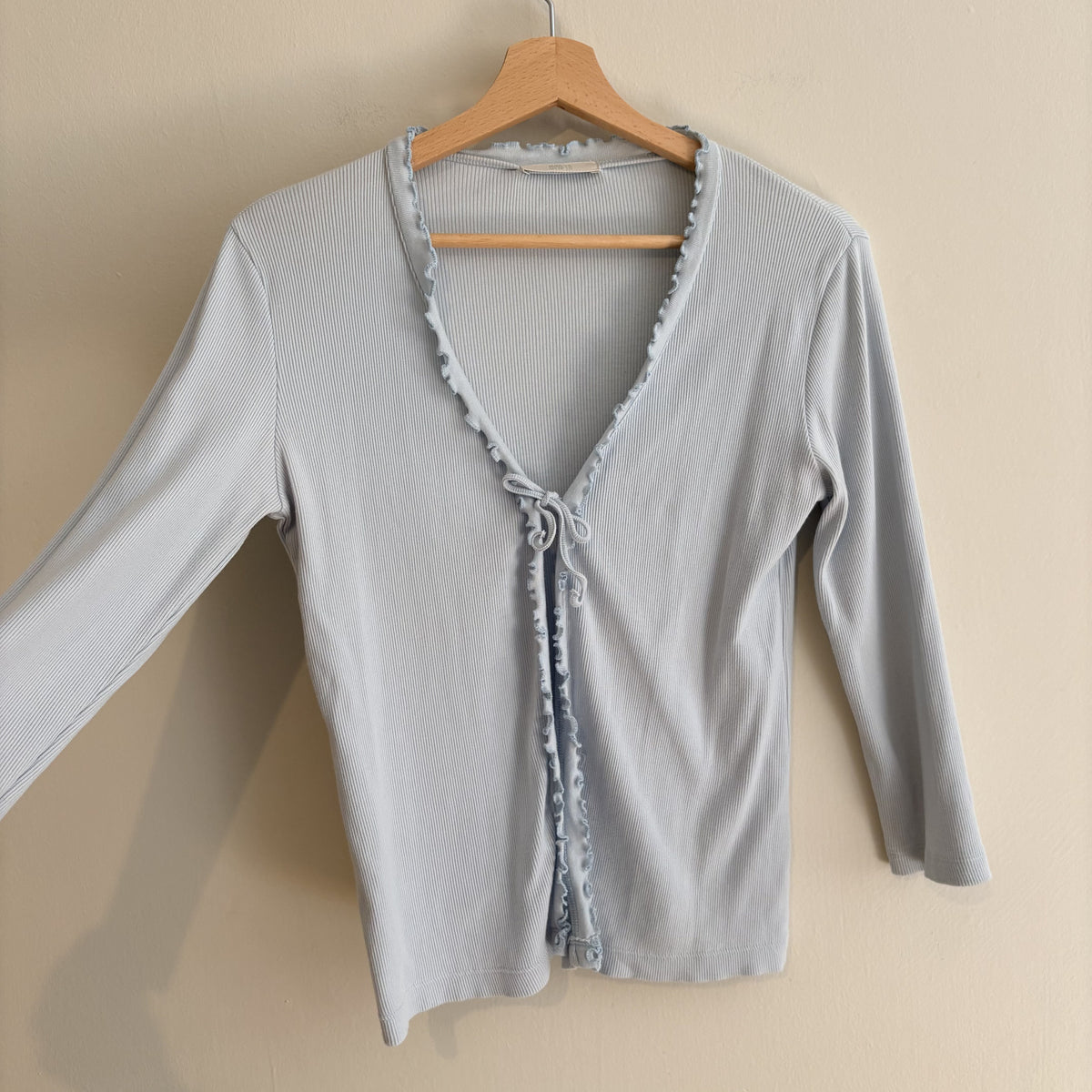 Vintage M&S | Blue Ribbed Tie Front Cardigan | Y2K Coquette, romantic | UK 12