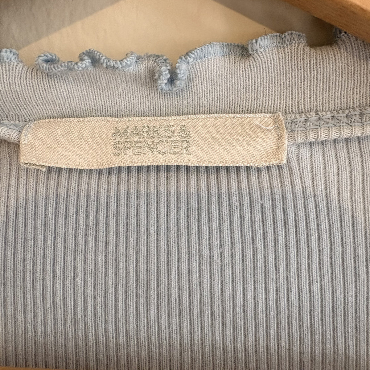 Vintage M&S | Blue Ribbed Tie Front Cardigan | Y2K Coquette, romantic | UK 12