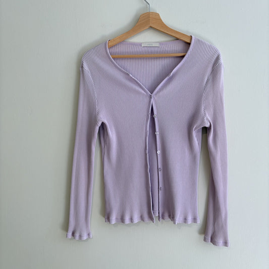 Vintage M&S | Lavender Ribbed Cardigan | Y2K Coquette | UK 12