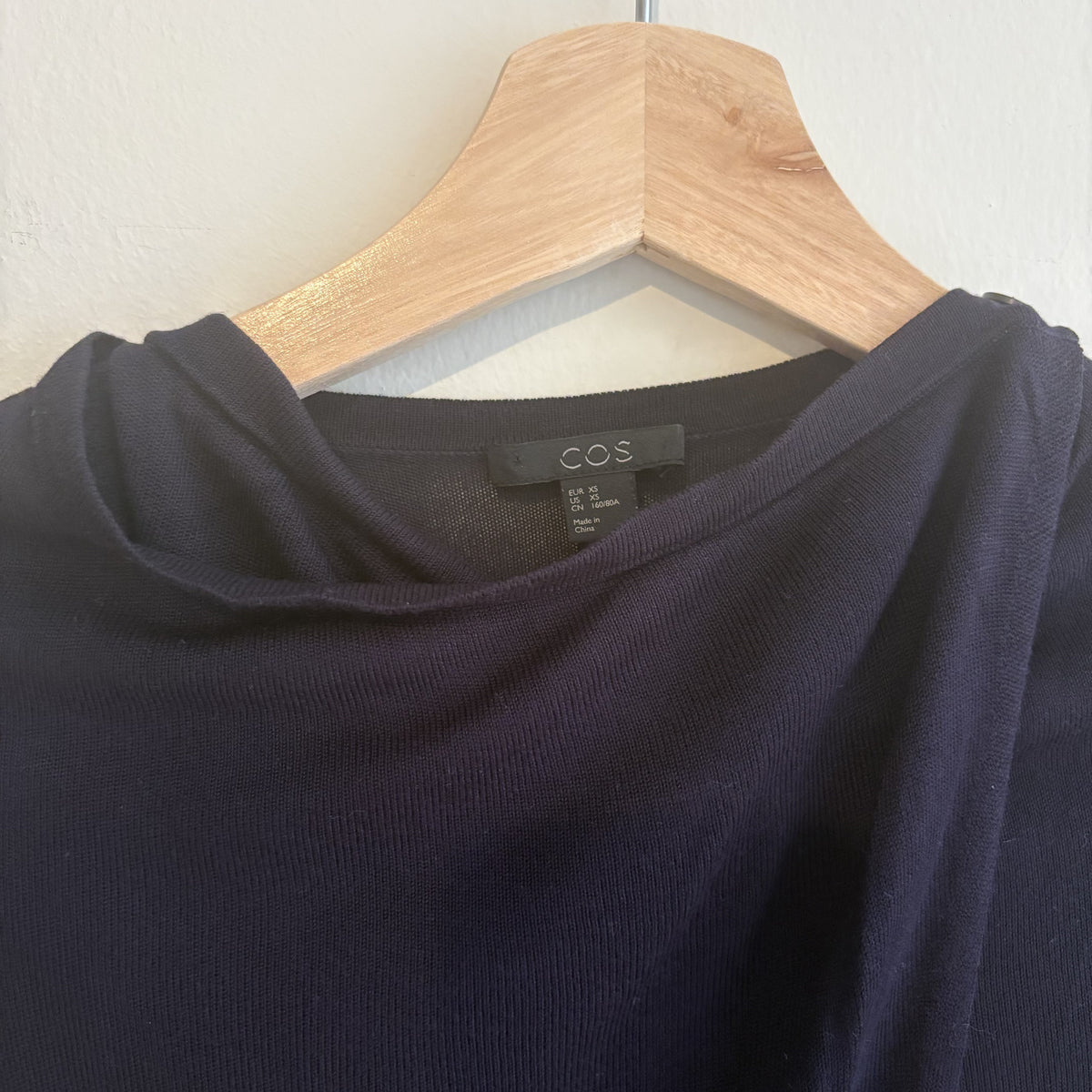 COS | Navy Draped Wrap Tunic Top | Avant-Garde Minimalist | XS