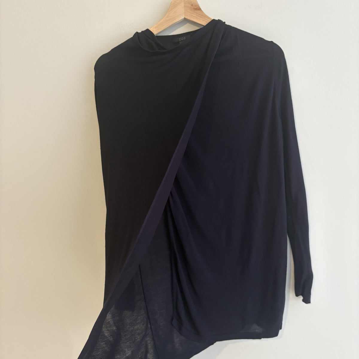 COS | Navy Draped Wrap Tunic Top | Avant-Garde Minimalist | XS